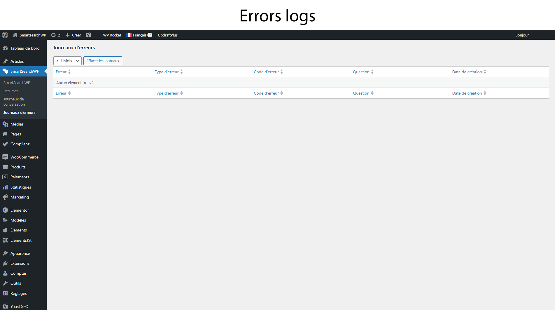 SmartSearchWP Errors logs